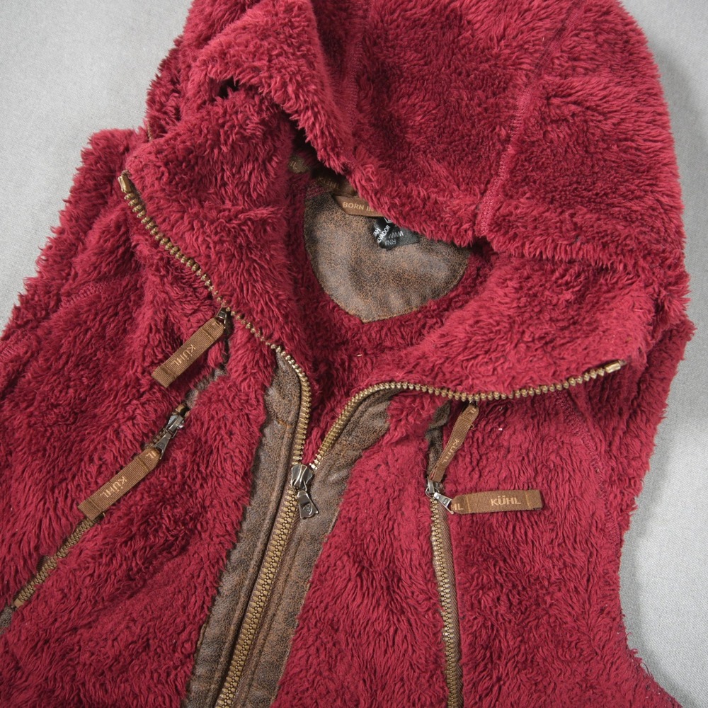 Kuhl Fuzzy Sherpa Flight High Pile Fleece Faux Leather Trim Women Vest Jacket S
